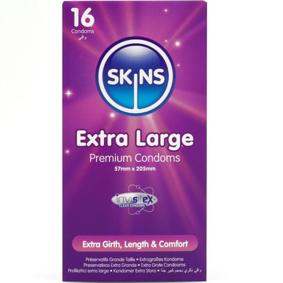 Prémiové kondomy SKINS Extra Large, 16 kusů