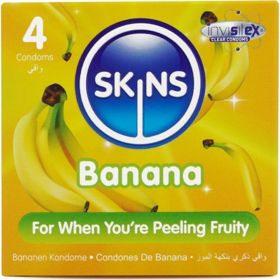SKINS Banana Premium kondomy s příchutí, 4 kusy