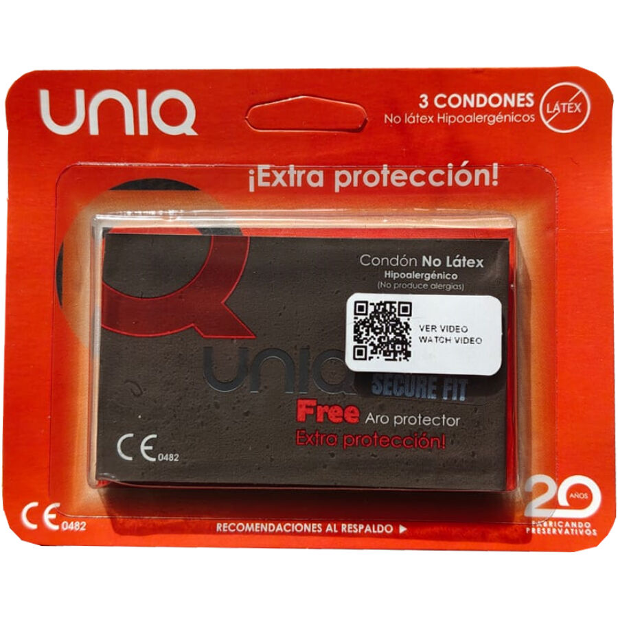 Kondomy UNIQ SecureFit bez latexu, 3 kusy