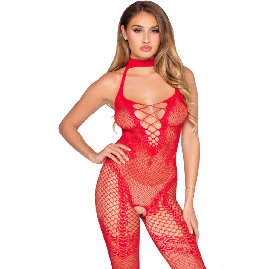 Červené síťované body Leg Avenue bez rozkroku s puntíky