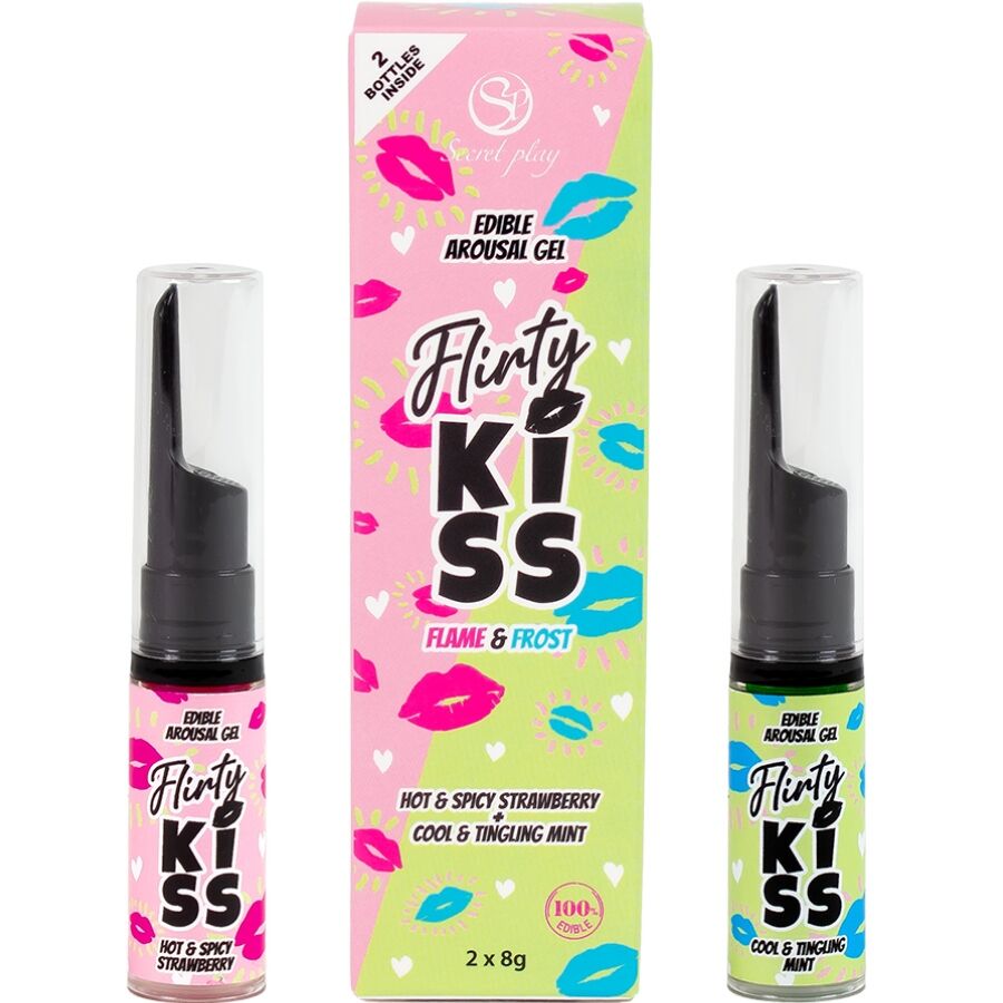Secretplay Flirty Kiss ochucovací gel s jahodou a mátou, 2 × 8 g