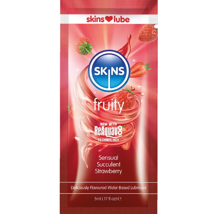 SKINS Fruity jahodový lubrikační gel na vodní bázi, 5 ml
