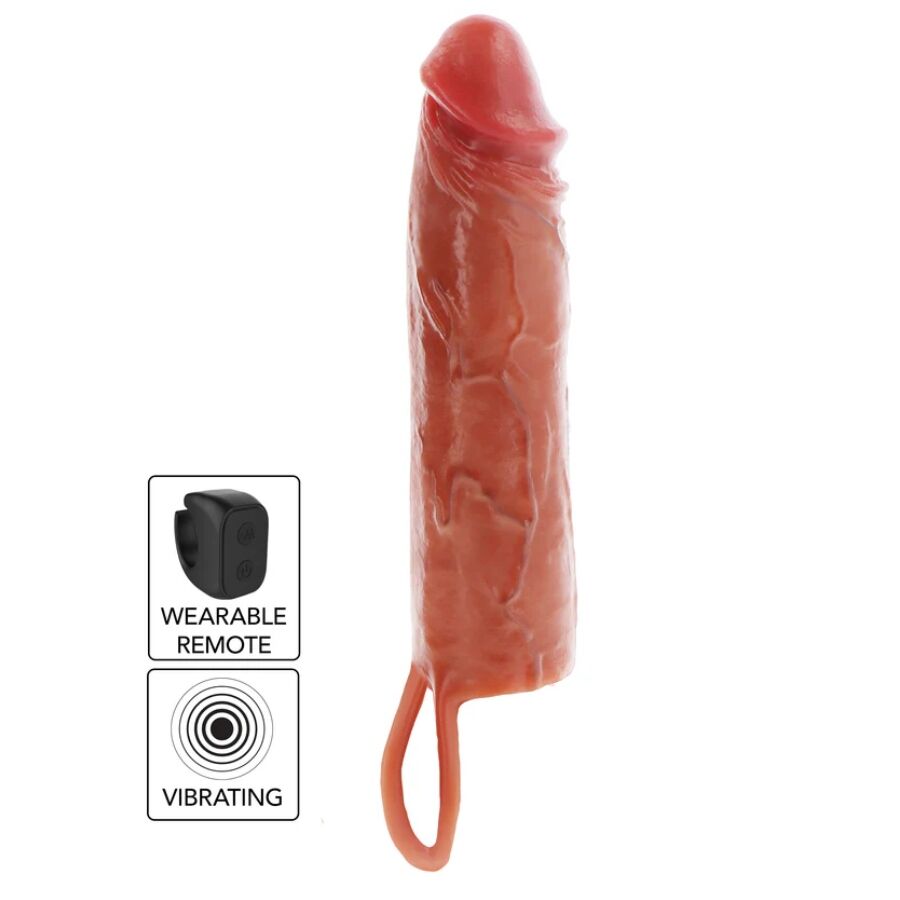 GET REAL Hydrated Skin návlek na penis s dálkovým ovládáním, 20 cm