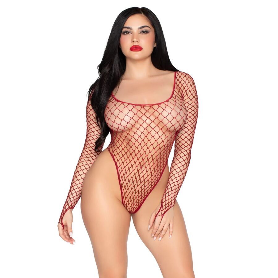Červené erotické body Leg Avenue z hrubého síťovaného tylu