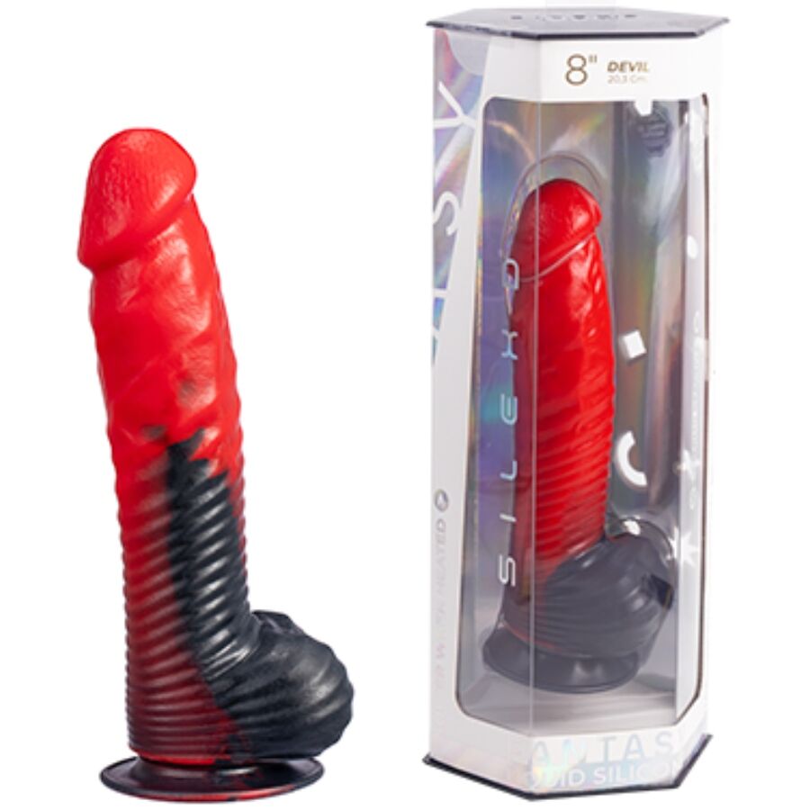 Silexd Ďábelské Fantazijní Dildo Z Tekutého Silikonu, Termoreaktivní, Červené A Černé, 20,3 Cm