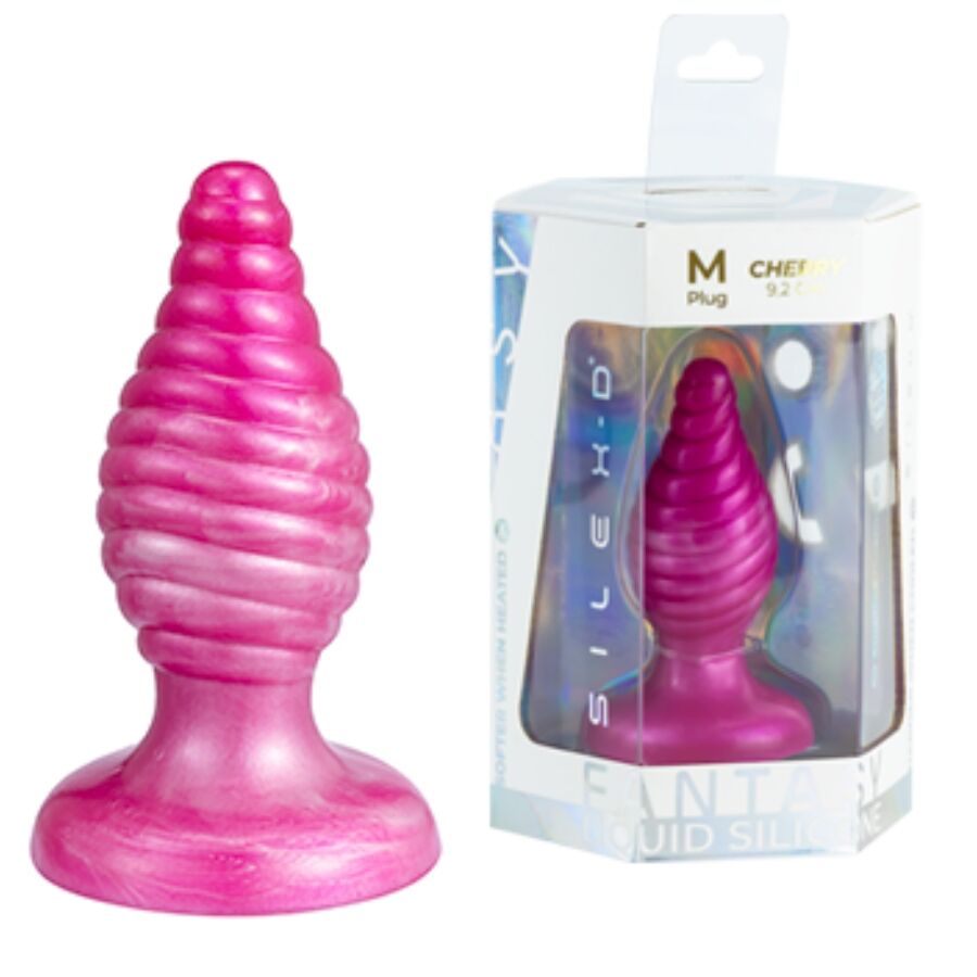 SILEXD CHERRY anální kolík z tekutého silikonu, termoreaktivní, růžový, 9,2 cm