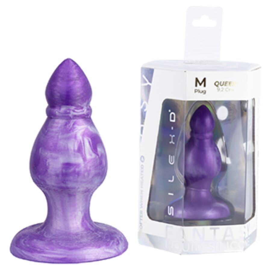 SILEXD QUEEN ANALNÍ ZÁTKa FANTASY Z TEKUTÉHO SILIKONU, TERMOREAKTIVNÍ, FIALOVÁ, 9,2 CM