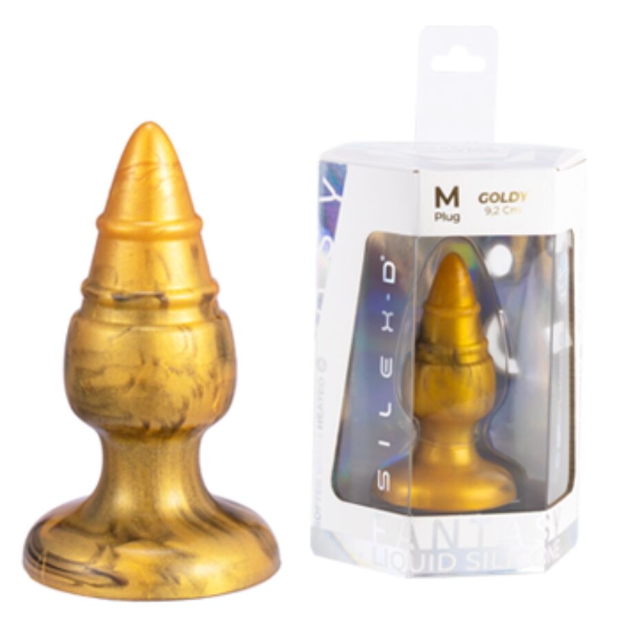 Silexd Goldy Analní Špunt Fantasy Z Tekutého Silikonu, Termoreaktivní, Zlatý, 9,2 Cm
