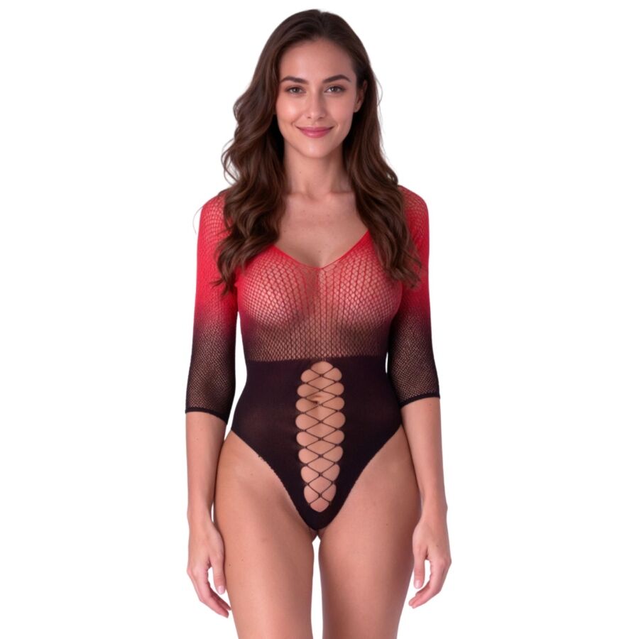 PASSION BS118 síťované body v černé a červené barvě