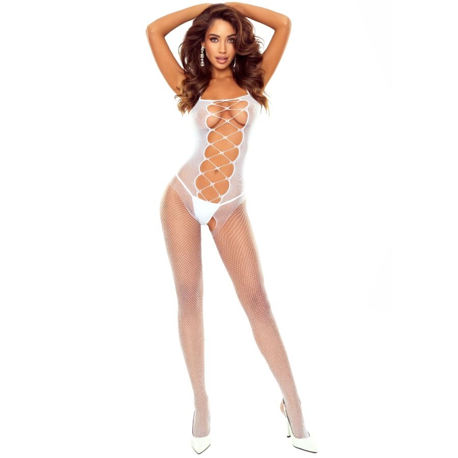 PASSION BS124 bílé síťované body se šněrováním