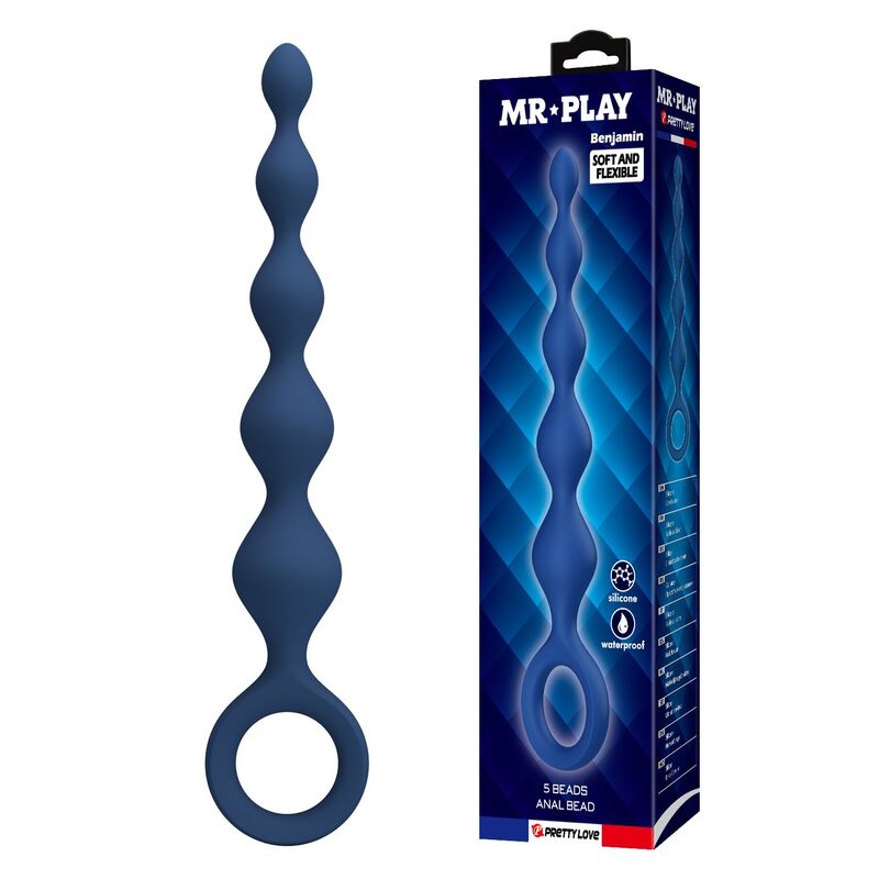 Anální řetízek MR PLAY s anální zátkou, modrý, 20,4 cm
