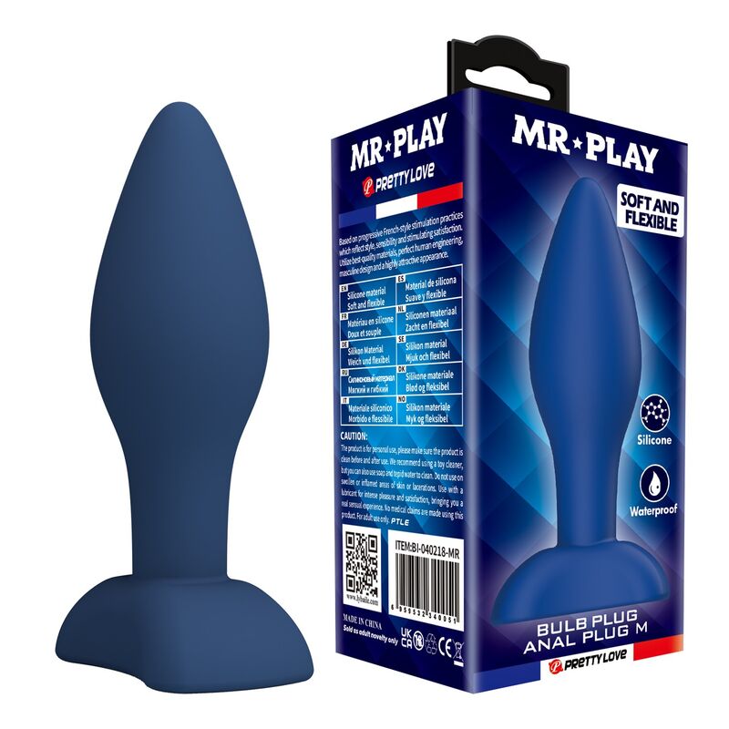 MR PLAY anální kolík ze silikonu, modrý, velikost M