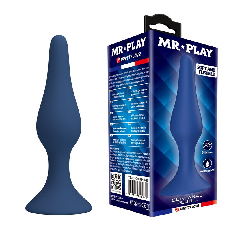 Anální kolík MR PLAY Slim ze silikonu, modrý, velikost L