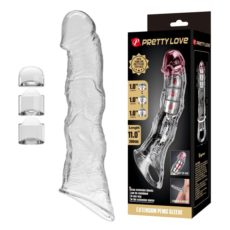 Nastavitelný návlek na penis Pretty Love, 28 cm, průhledný