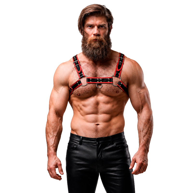 FETISH SUBMISSIVE ATTITUDE pánský harness v černé a červené