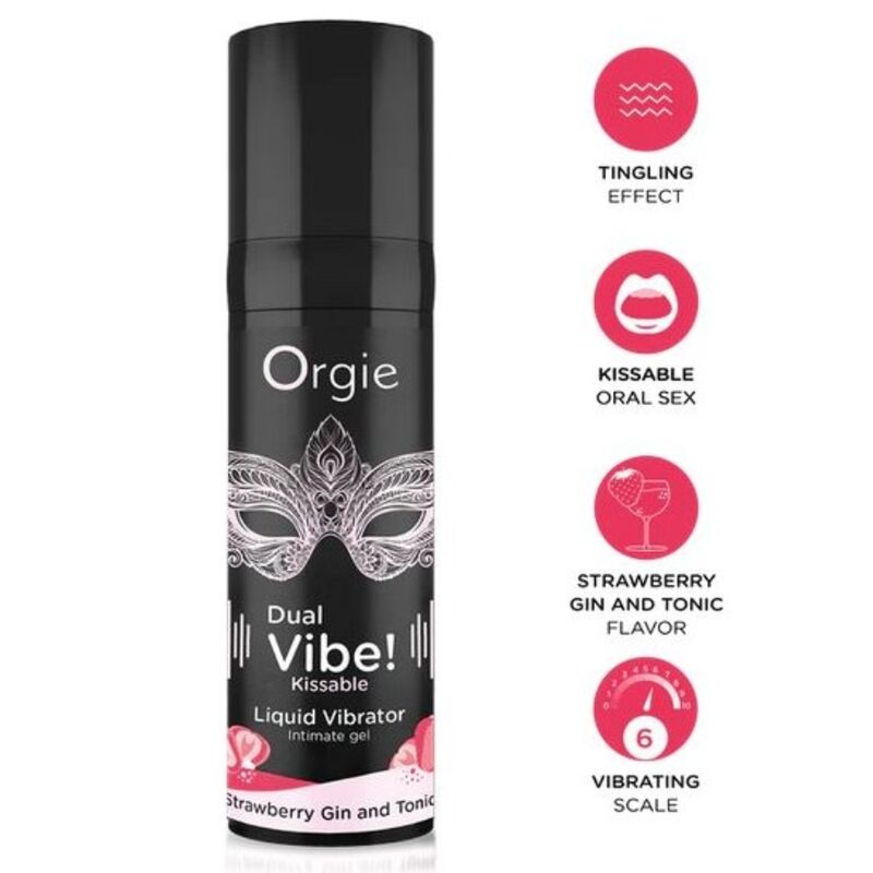 ORGIE Dual Vibe stimulační gel s příchutí jahody a gin toniku, 15 ml