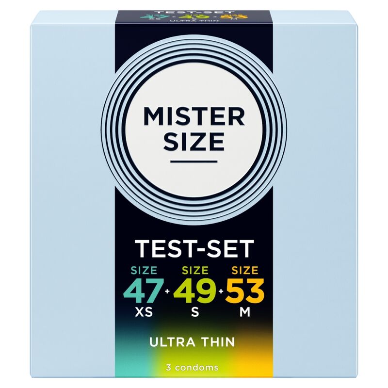 Kondomy MISTER SIZE, zkušební balení s šířkami 47, 49 a 53 mm