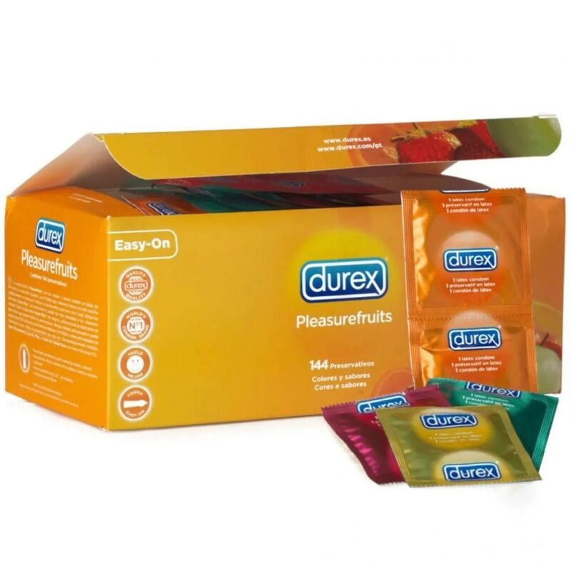 Kondomy Durex Pleasure Fruits s příchutí, 144 kusů