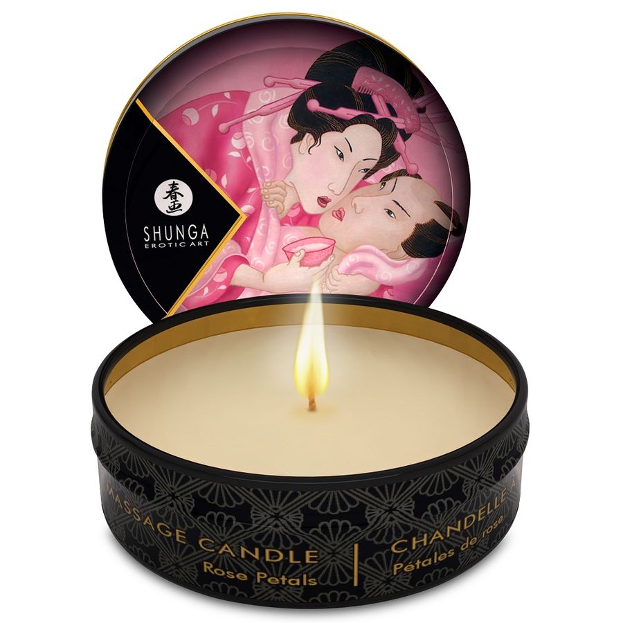 Shunga Mini Caress masážní svíčka s vůní růže, 30 ml