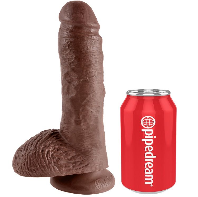 KING COCK realistické dildo s varlaty, hnědé, 20,3 cm