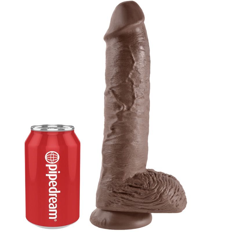 KING COCK dildo s kuličkami, hnědé, 25,4 cm