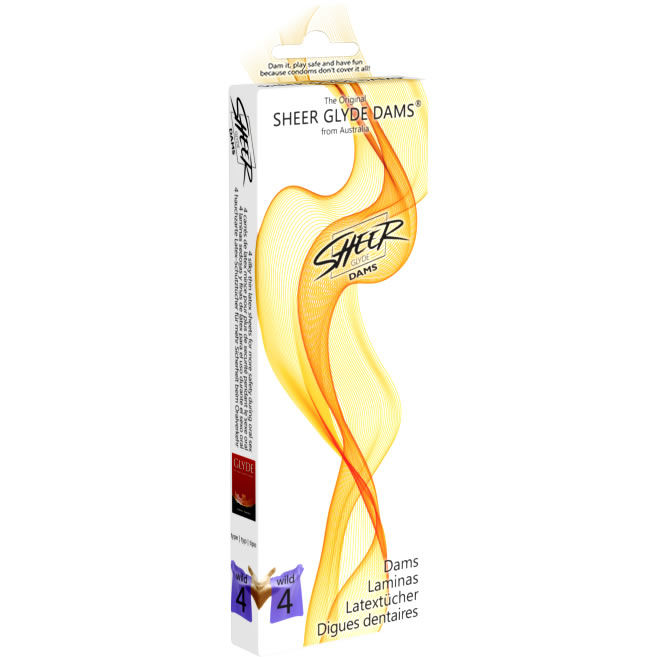 SHEER GLYDE latexové roušky pro orální sex s vůní ostružiny, 4 kusy