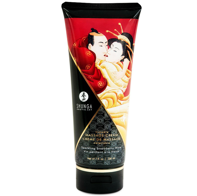 Masážní krém Shunga s příchutí jahody a cavy, 200 ml