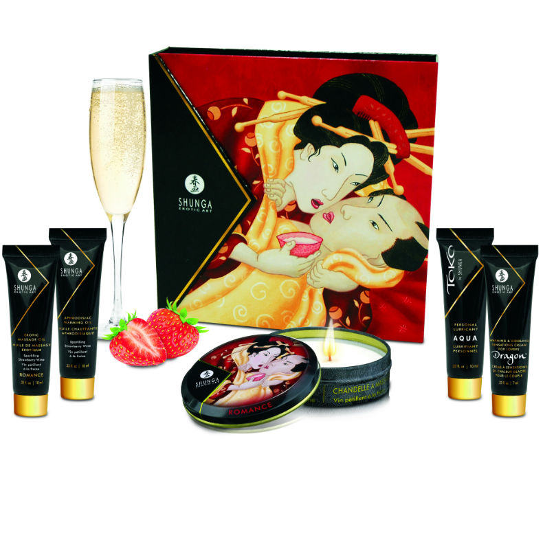 Masážní dárková sada Shunga Secret Geisha s jahodou a cava