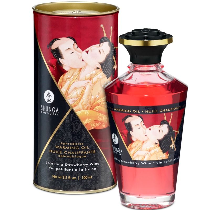 Masážní olej Shunga s jahodami a šampaňským, 100 ml