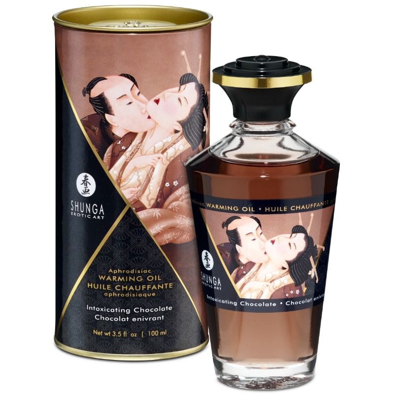 Masážní olej Shunga s hřejivým účinkem a čokoládovou příchutí, 100 ml