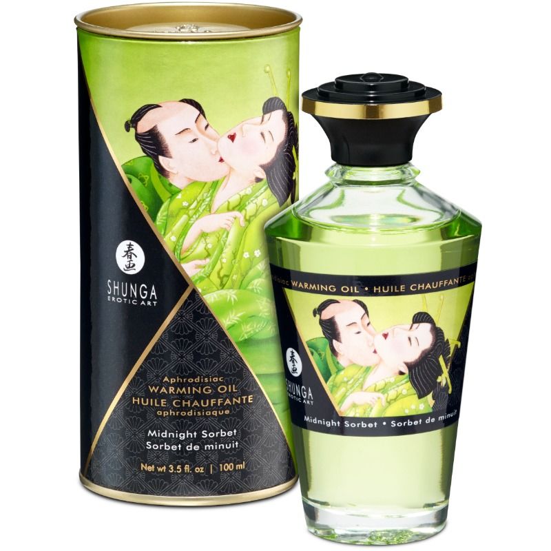Masážní olej Shunga Midnight Sorbet s hřejivým efektem, 100 ml