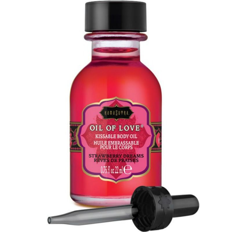 Kamasutra Oil of Love olej na mazlení s jahodovou příchutí, 22 ml