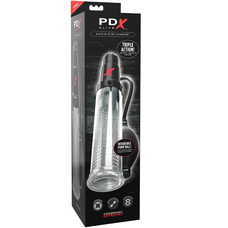 Vibrační masturbátor PDX Elite Suck N Pump s ruční pumpou