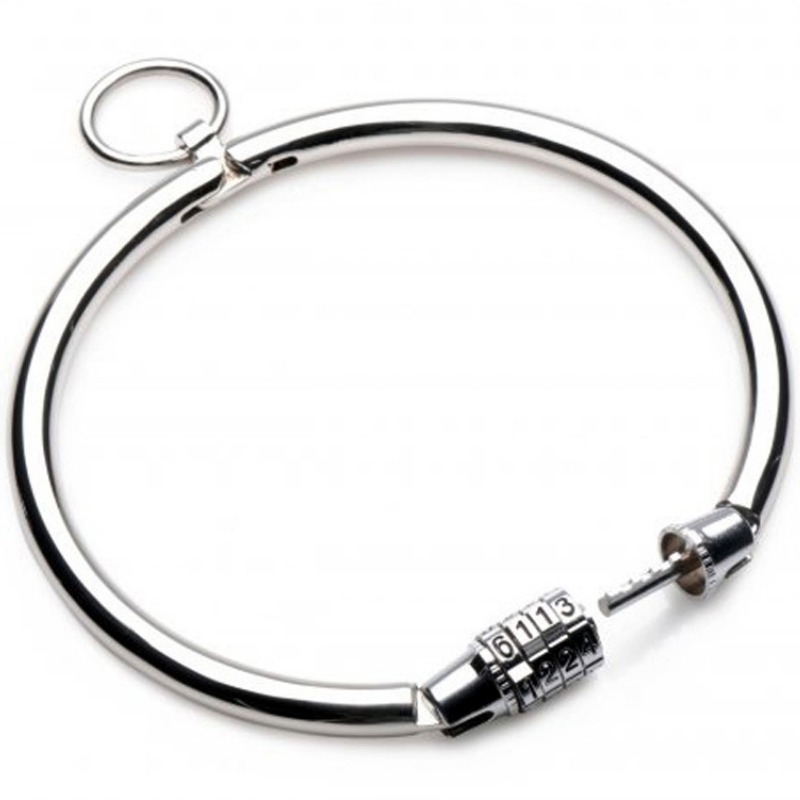 METAL HARD BDSM kovový obojek s číselným zámkem, 12 cm