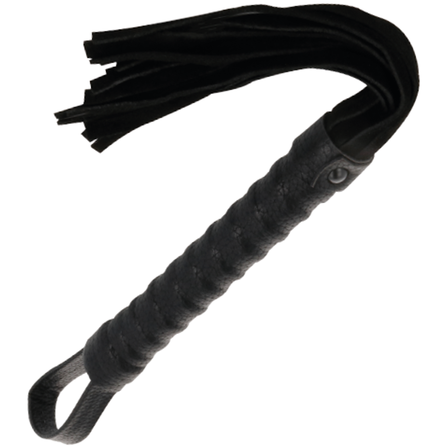 Černá BDSM důtka DARKNESS Sensations s koženou rukojetí