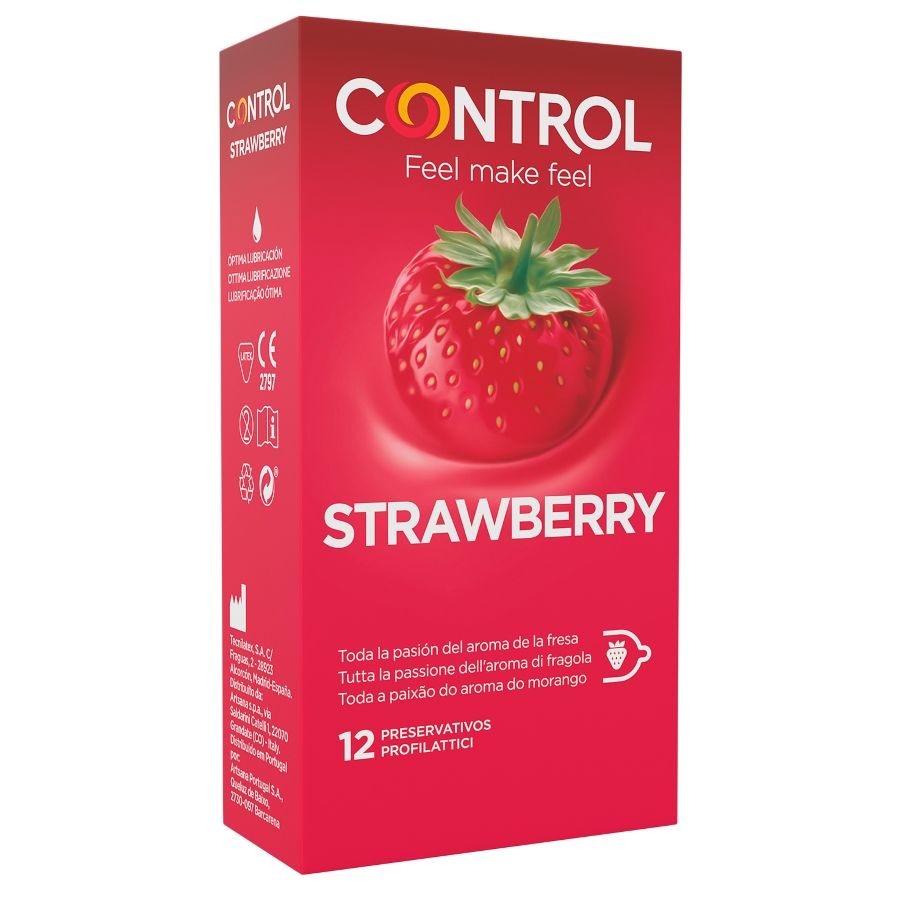 Kondomy CONTROL Adapta s jahodovou příchutí, 12 kusů