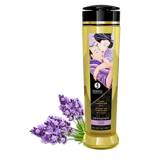 Masážní olej Shunga Sensation s vůní levandule, 240 ml