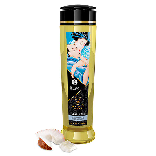 Masážní olej Shunga Adorable s kokosovou vůní, 240 ml