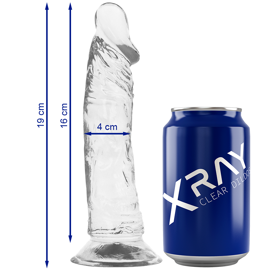 Realistický dildo X RAY Clear s přísavkou, 19 cm