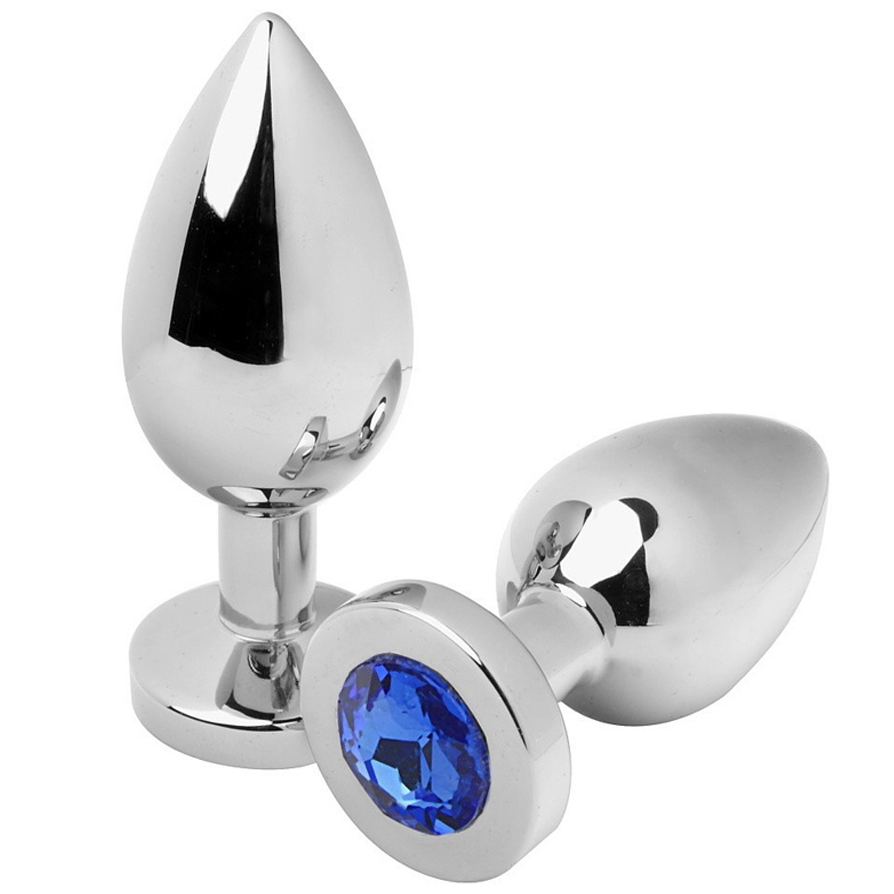METAL HARD Diamond anální kolík z oceli s krystalem, modrý, střední