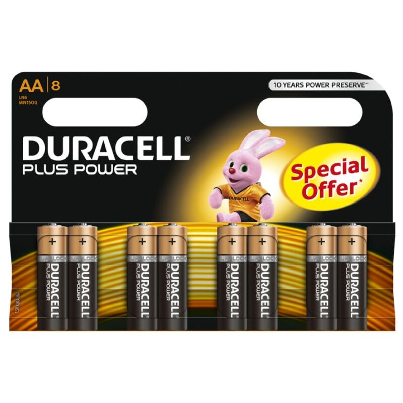 Alkalické baterie AA, balení 8 kusů, dlouhá výdrž pro každodenní použití a různá zařízení DURACELL