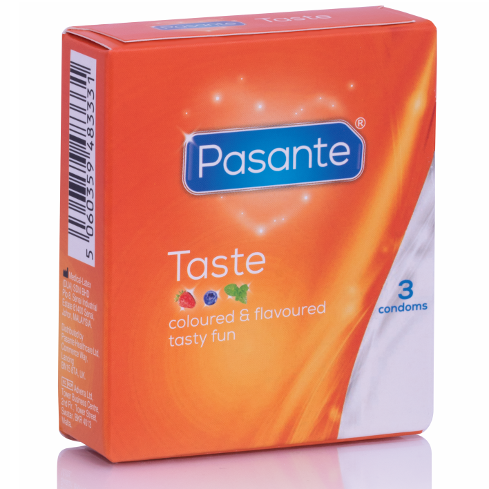 Kondomy Pasante Taste s příchutí, 3 kusy