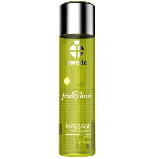 Masážní olej SWEDE Fruity Love s hřejivým účinkem, vůně vanilky a zlaté hrušky, 60 ml