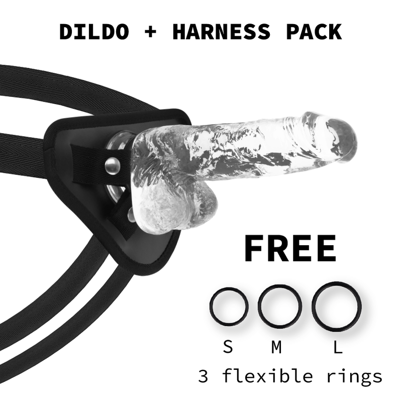 Průhledný strap on dildo s přísavkou z měkkého jelly, 18 cm X RAY