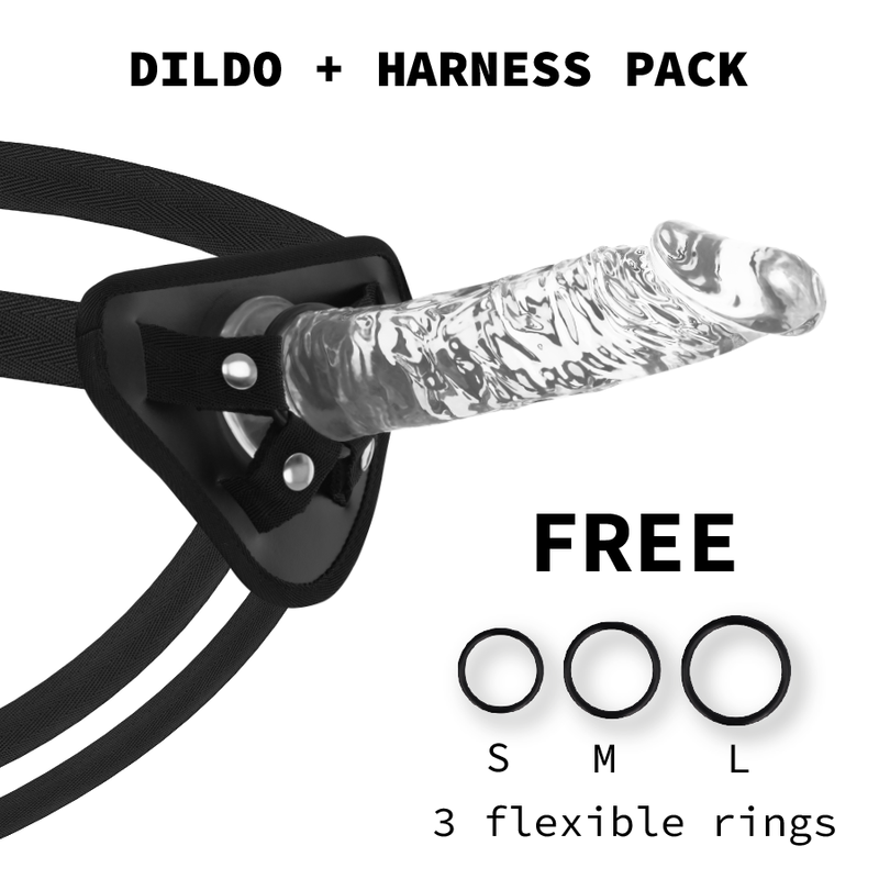 Průhledný strap on dildo 21 cm s realistickým nastavitelným postrojem X RAY